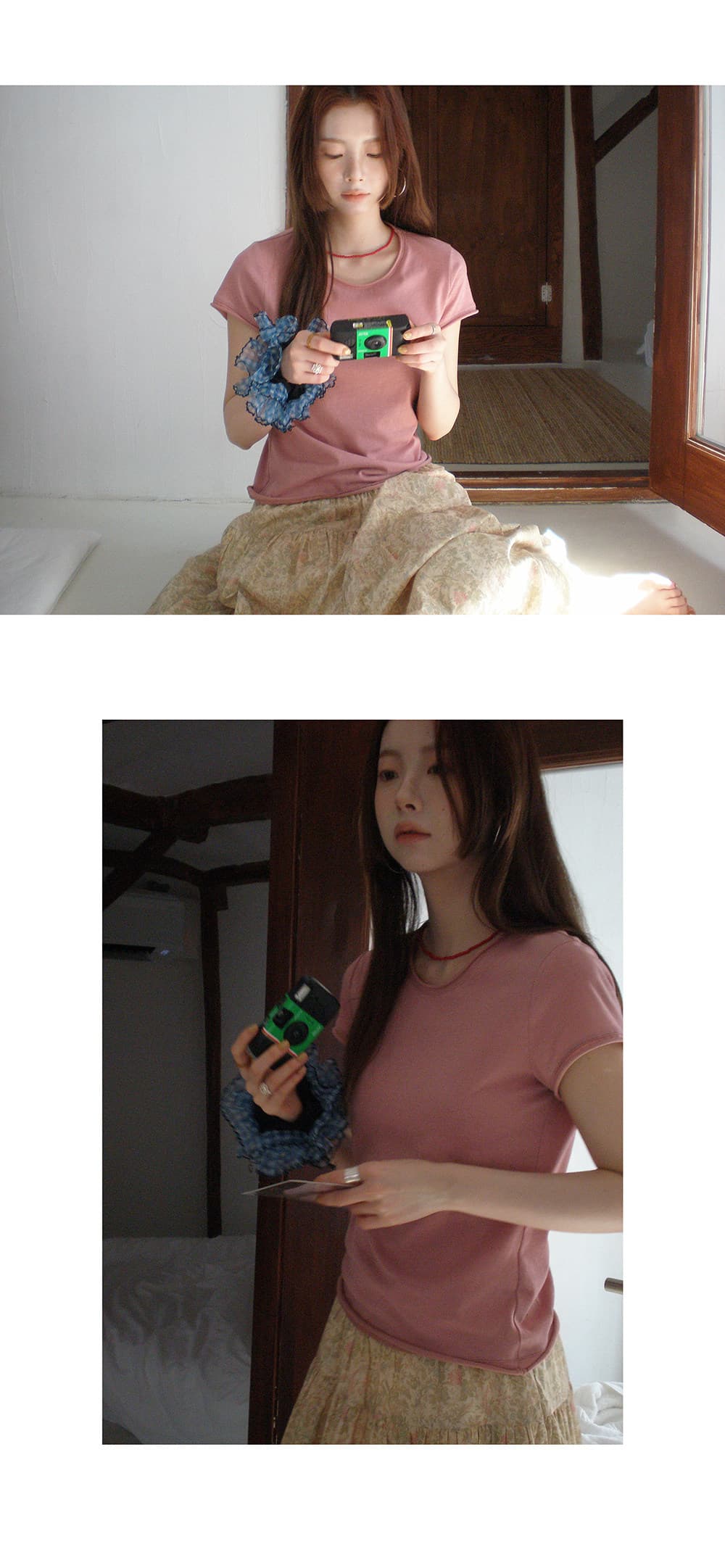 기초 섹션 단색 볼륨 측면 반팔 티셔츠 여성 여름 슬림해 보이는 풀오버 맨위 상세 이미지 12