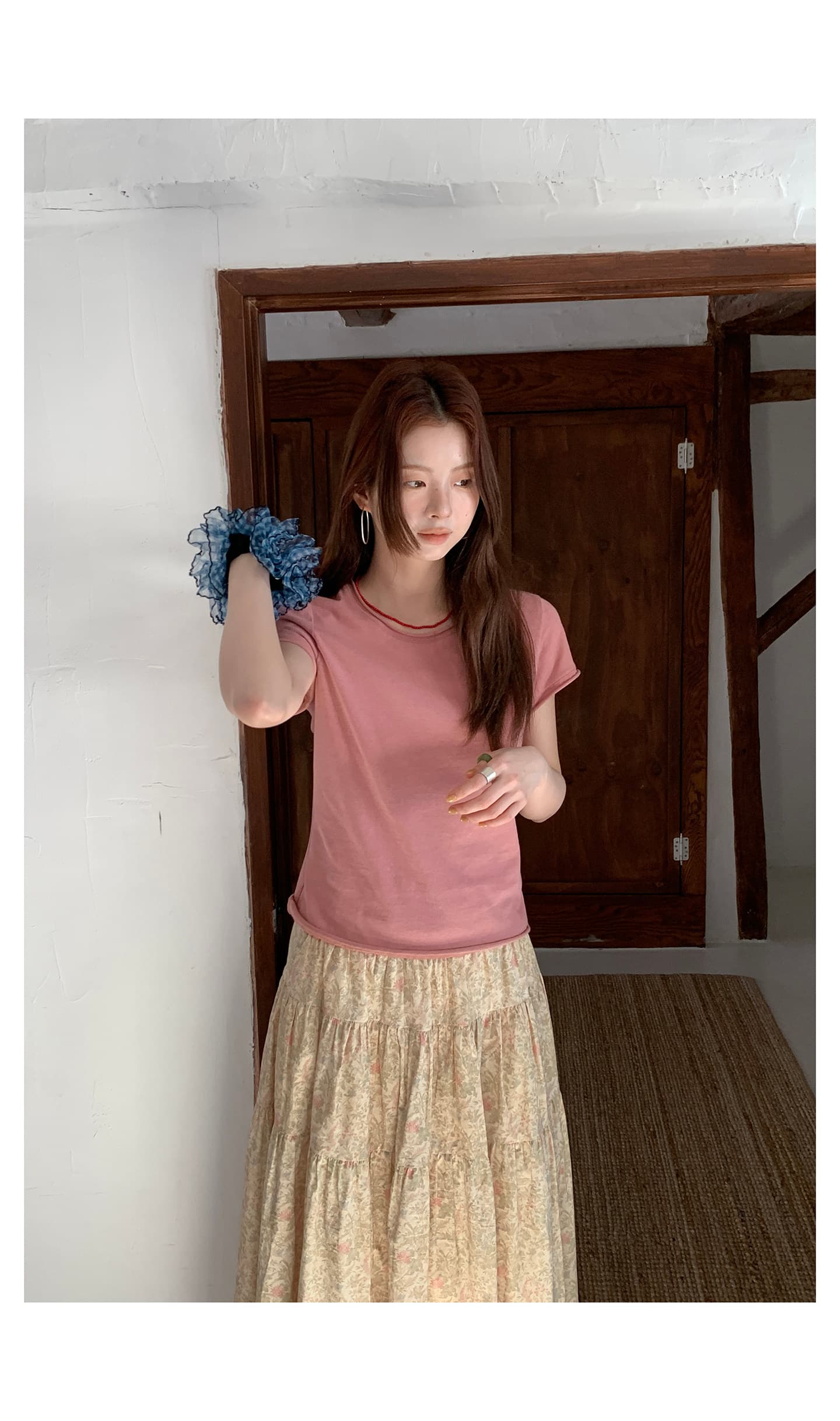 기초 섹션 단색 볼륨 측면 반팔 티셔츠 여성 여름 슬림해 보이는 풀오버 맨위 상세 이미지 17