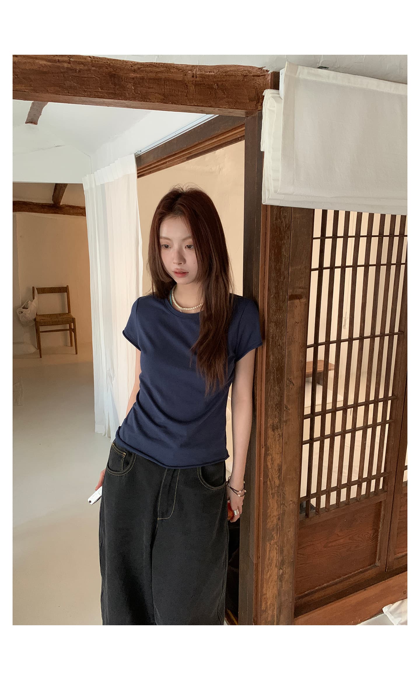 기초 섹션 단색 볼륨 측면 반팔 티셔츠 여성 여름 슬림해 보이는 풀오버 맨위 상세 이미지 33