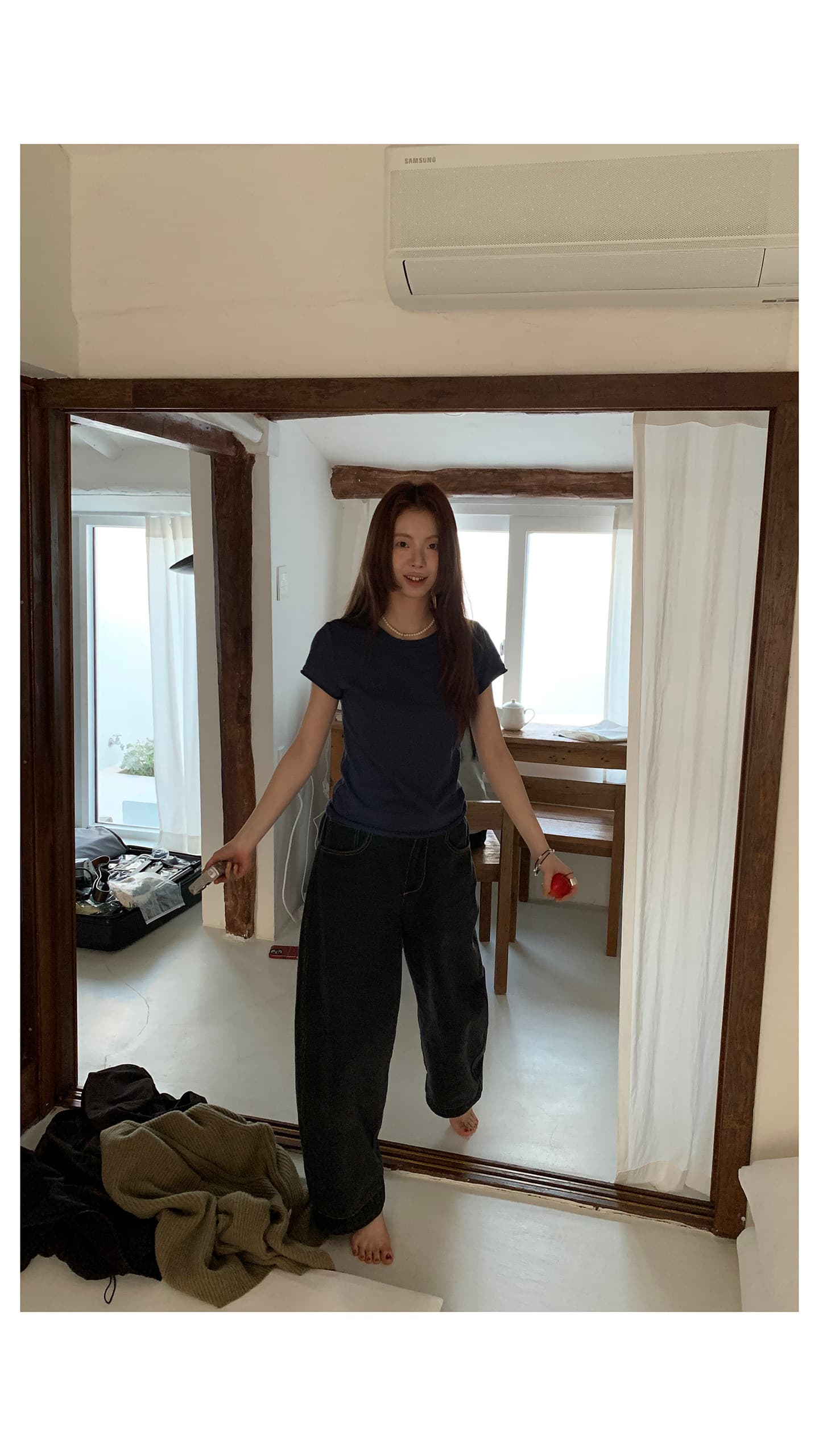 기초 섹션 단색 볼륨 측면 반팔 티셔츠 여성 여름 슬림해 보이는 풀오버 맨위 상세 이미지 34