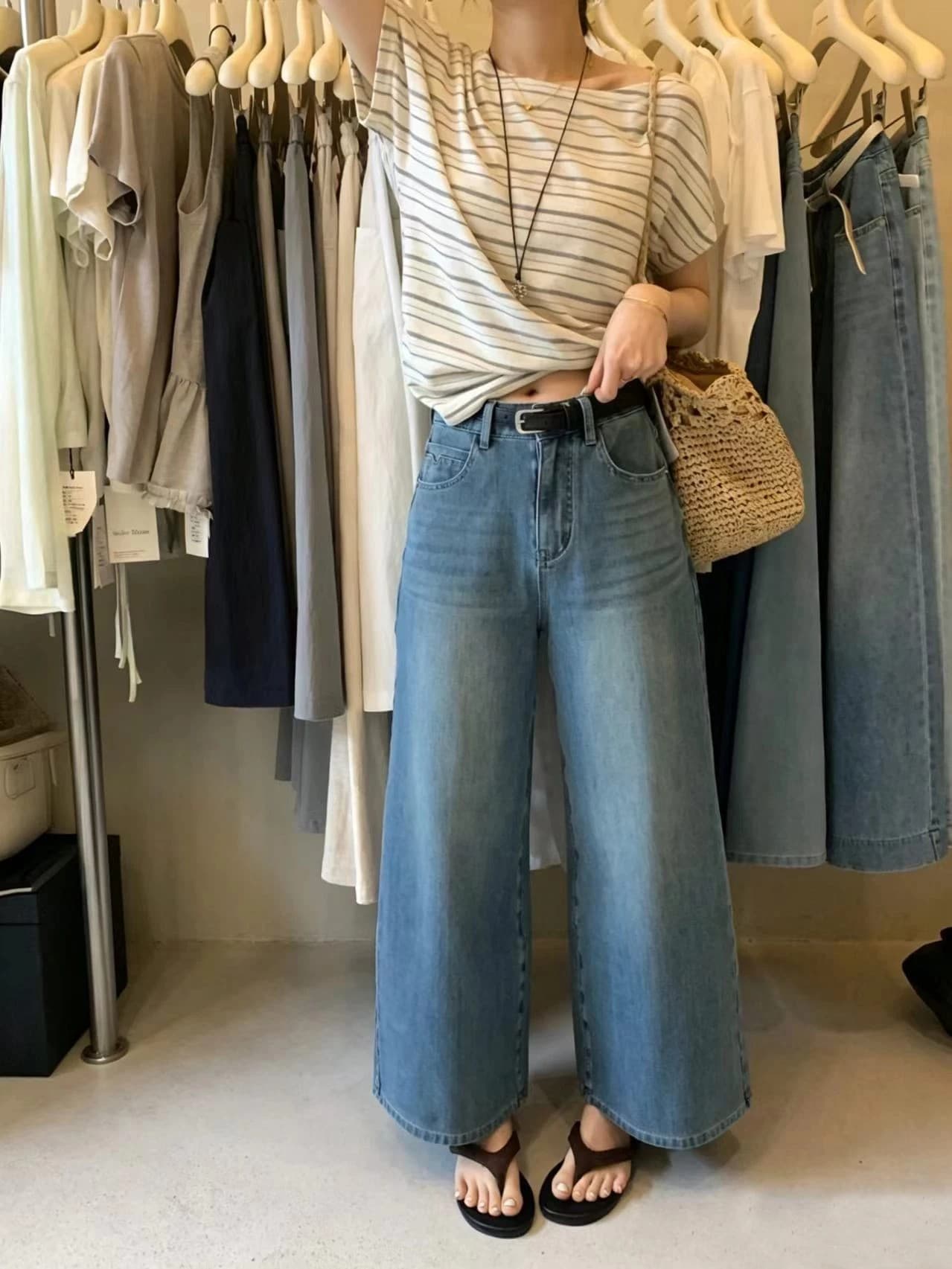 가을 레트로 워싱 루즈핏 청바지 여성 이미지 2