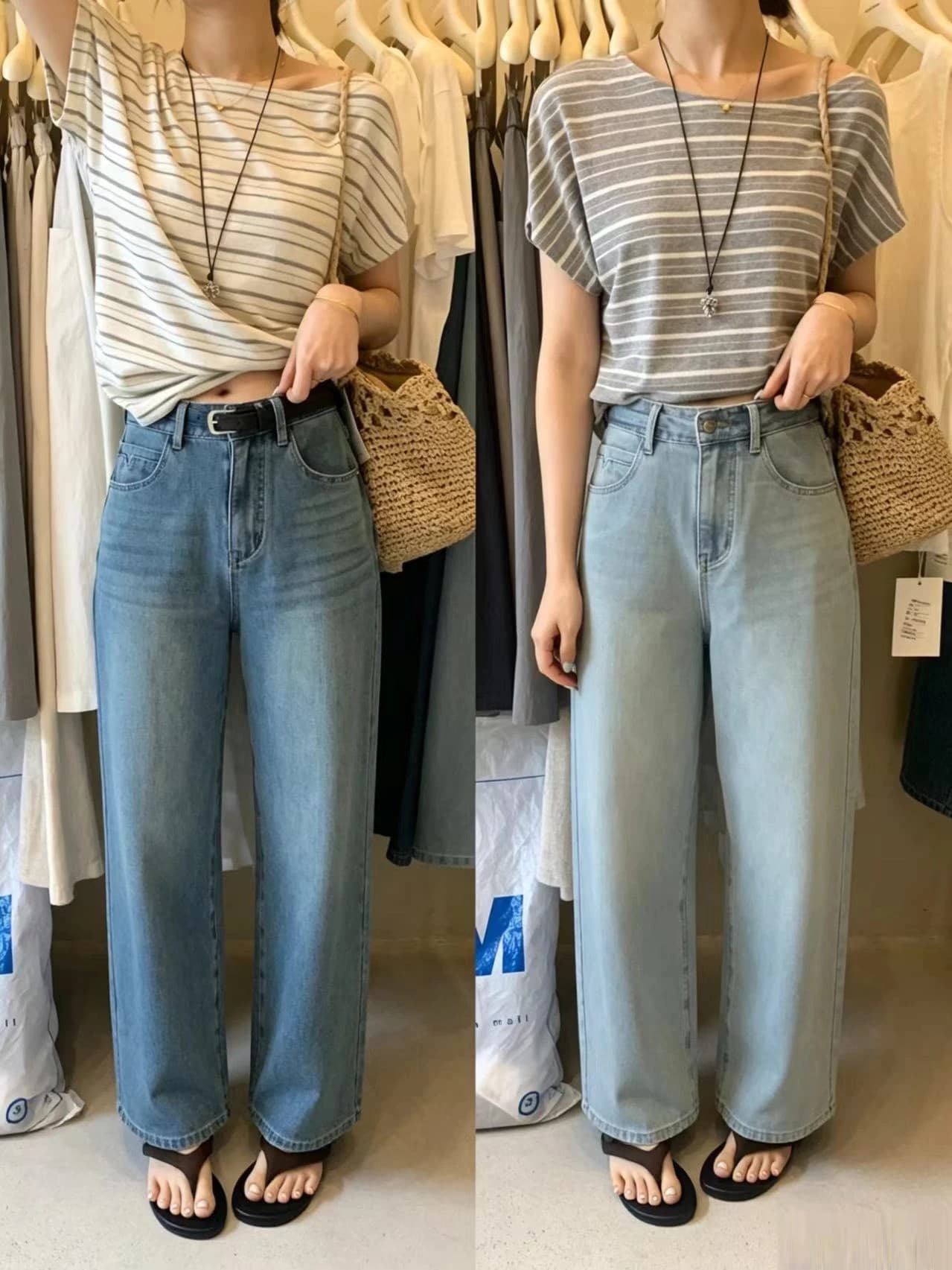 가을 레트로 워싱 루즈핏 청바지 여성