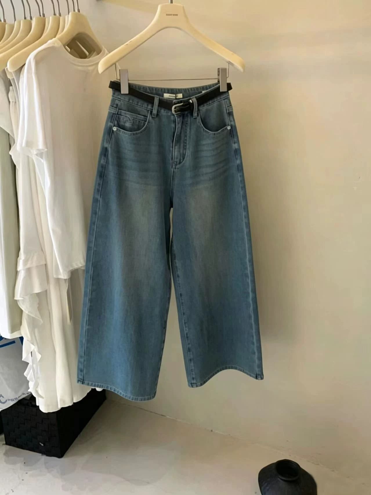 가을 레트로 워싱 루즈핏 청바지 여성 상세 이미지 3