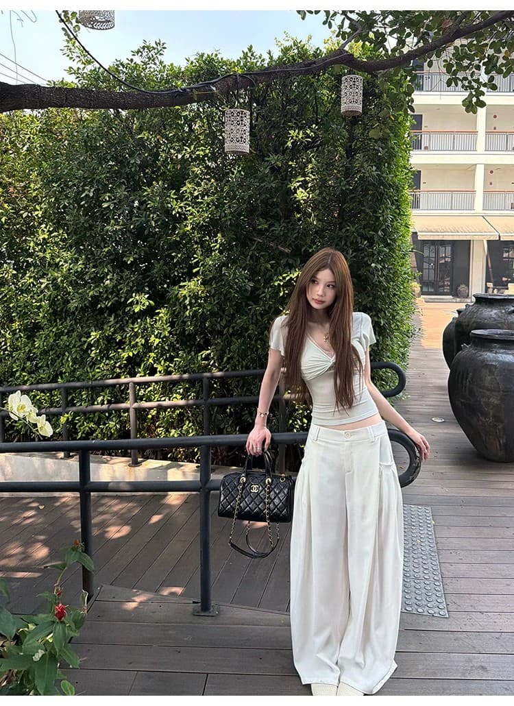 레이스 조각 V넥 비틀림 페이크 레이어드 반팔 티셔츠 여성 여름 새로운 몸매 가꾸기 핫걸 맨위 상세 이미지 29