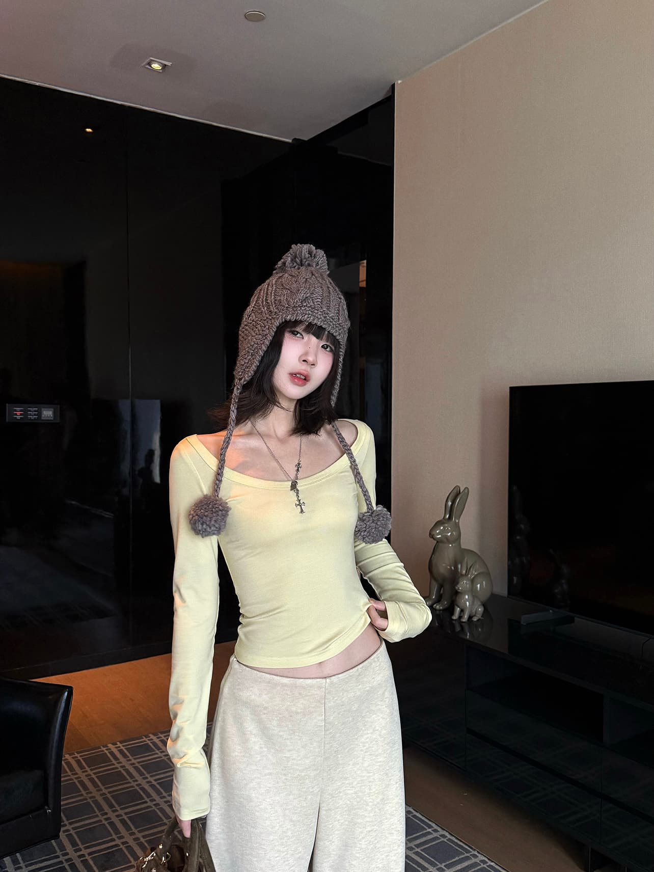 패션 세트 이른 가을 몸매 가꾸기 쇼트 스타일 긴팔 티셔츠 넓은 다리 캐주얼 바지 긴 바지 투피스 세트 이미지 2