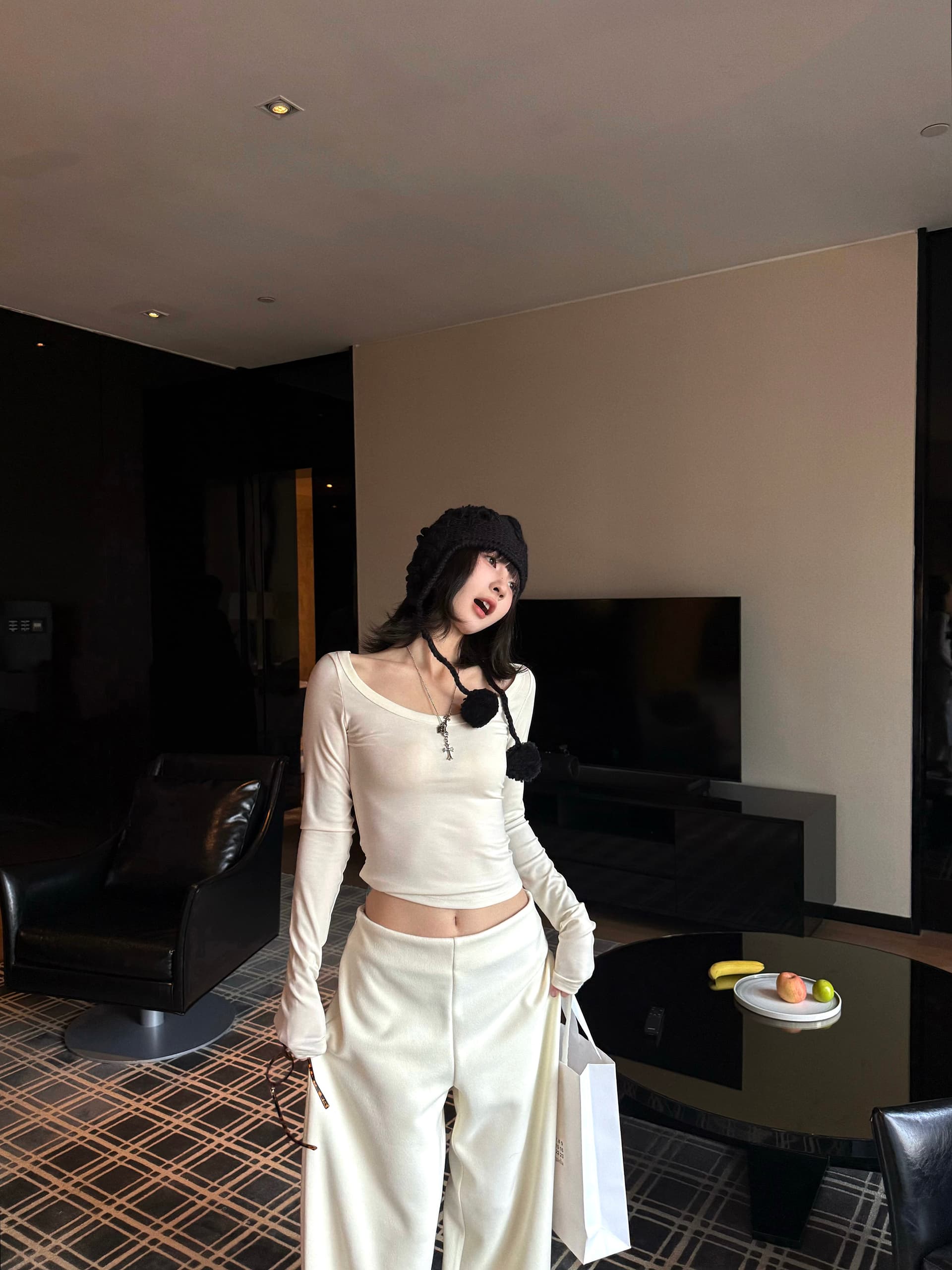 패션 세트 이른 가을 몸매 가꾸기 쇼트 스타일 긴팔 티셔츠 넓은 다리 캐주얼 바지 긴 바지 투피스 세트 상세 이미지 1
