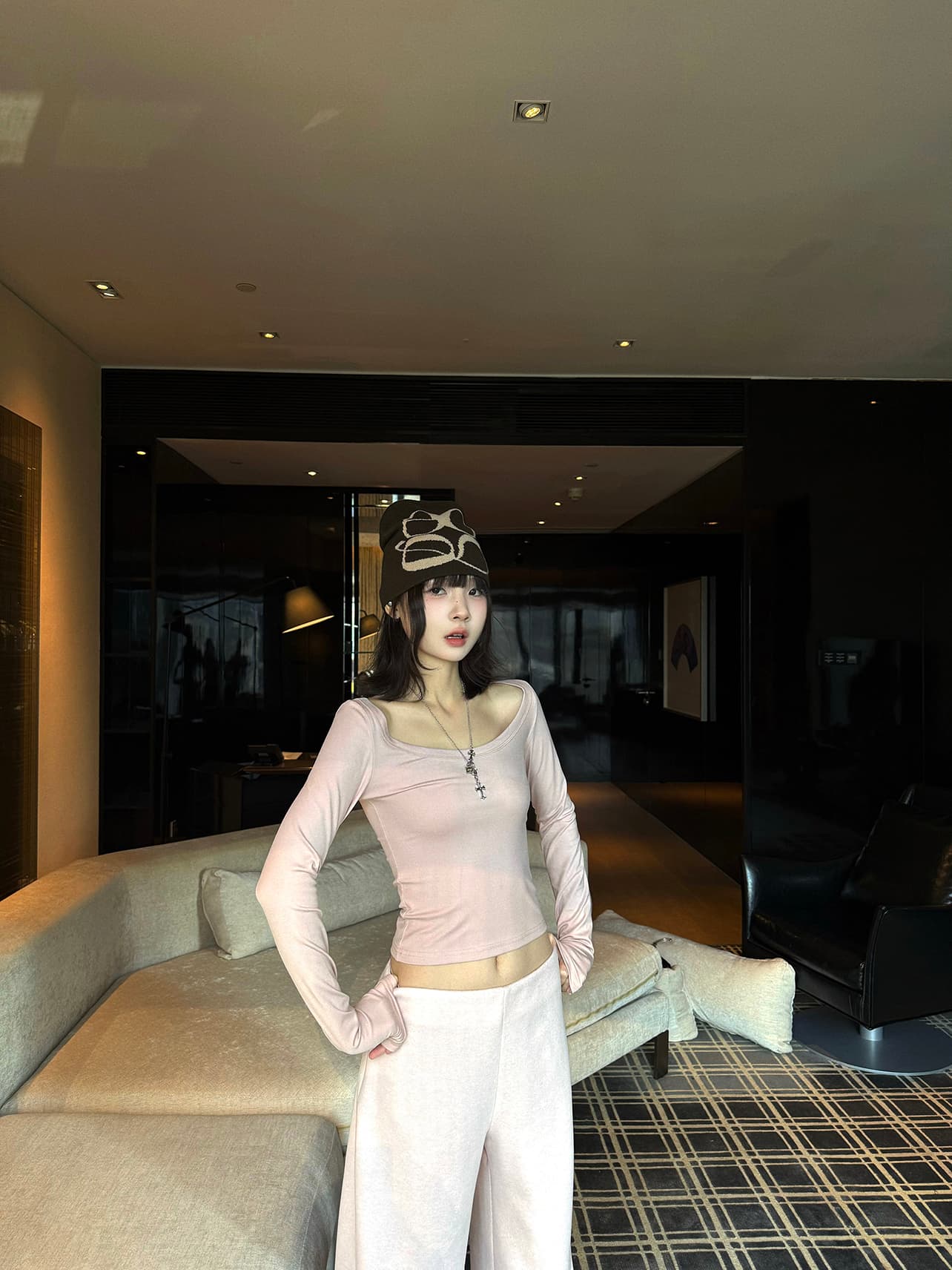 패션 세트 이른 가을 몸매 가꾸기 쇼트 스타일 긴팔 티셔츠 넓은 다리 캐주얼 바지 긴 바지 투피스 세트 상세 이미지 17