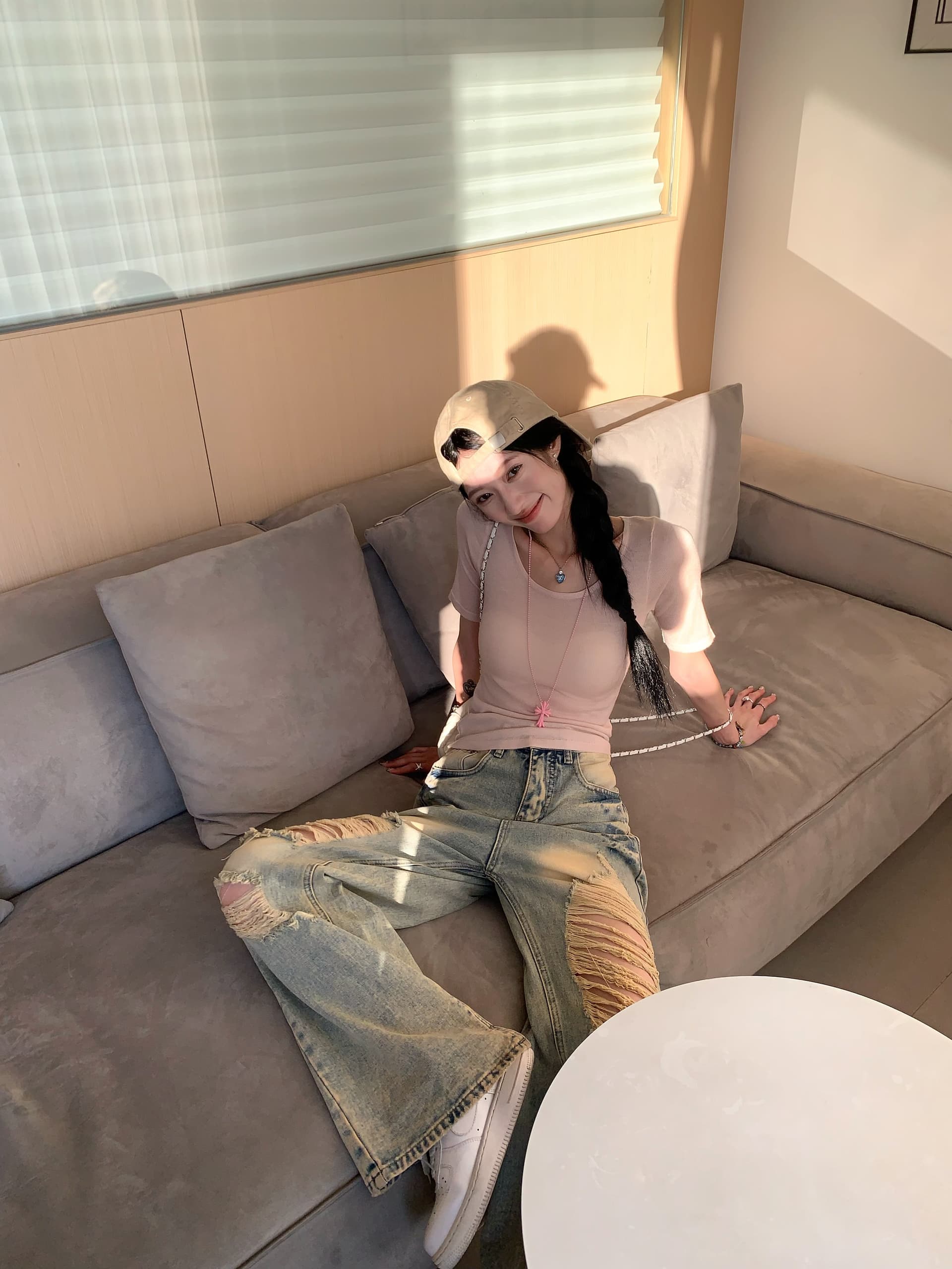 달콤한 핫걸 u 칼라 반팔 티셔츠 여성 여름 몸매 가꾸기 슬림해 보이는 만나는 맨위 상세 이미지 15