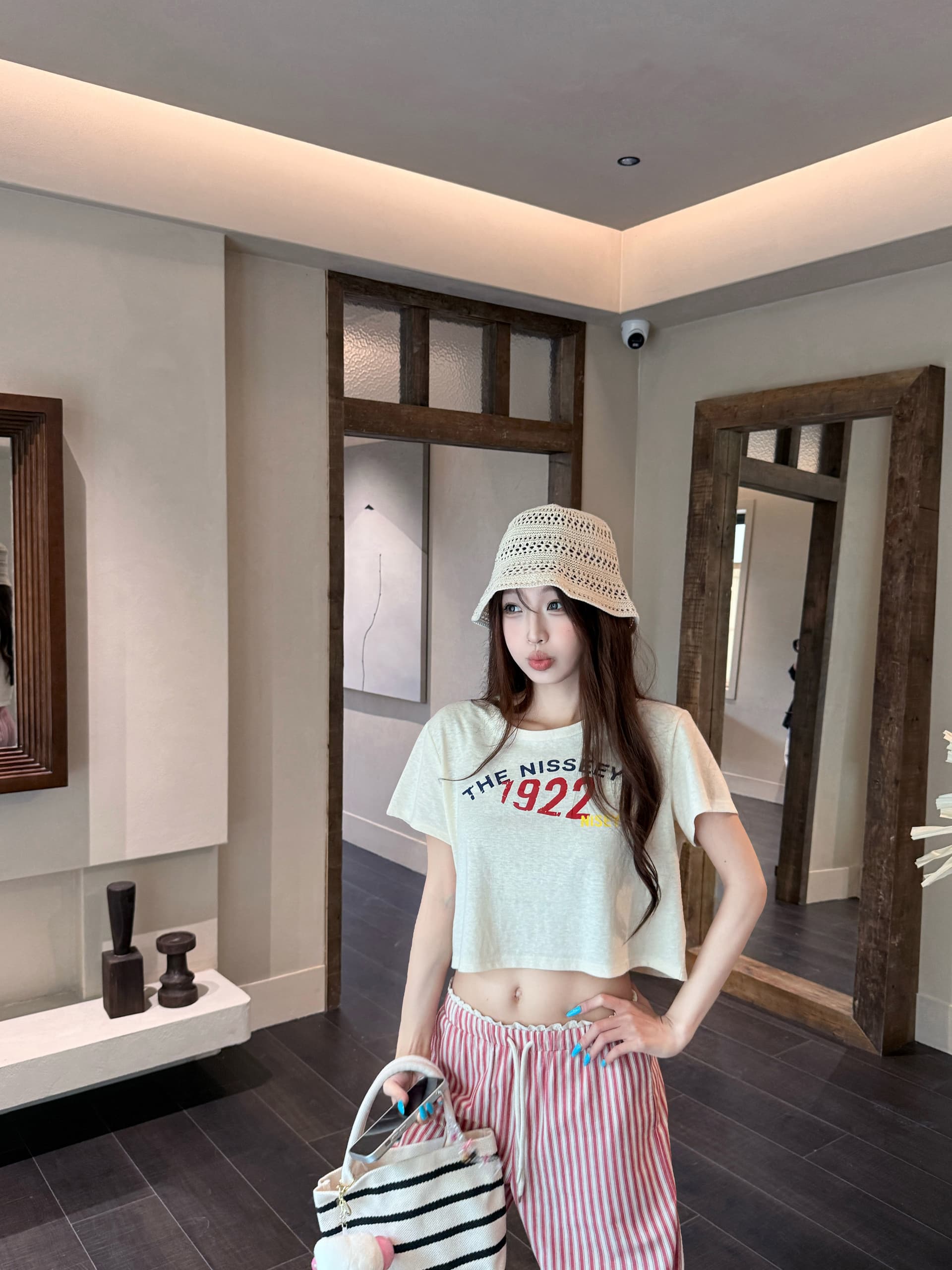 레트로 알파벳 프린트 반팔 티셔츠 여성 여름 캐주얼 바지 패션 세트 상세 이미지 1