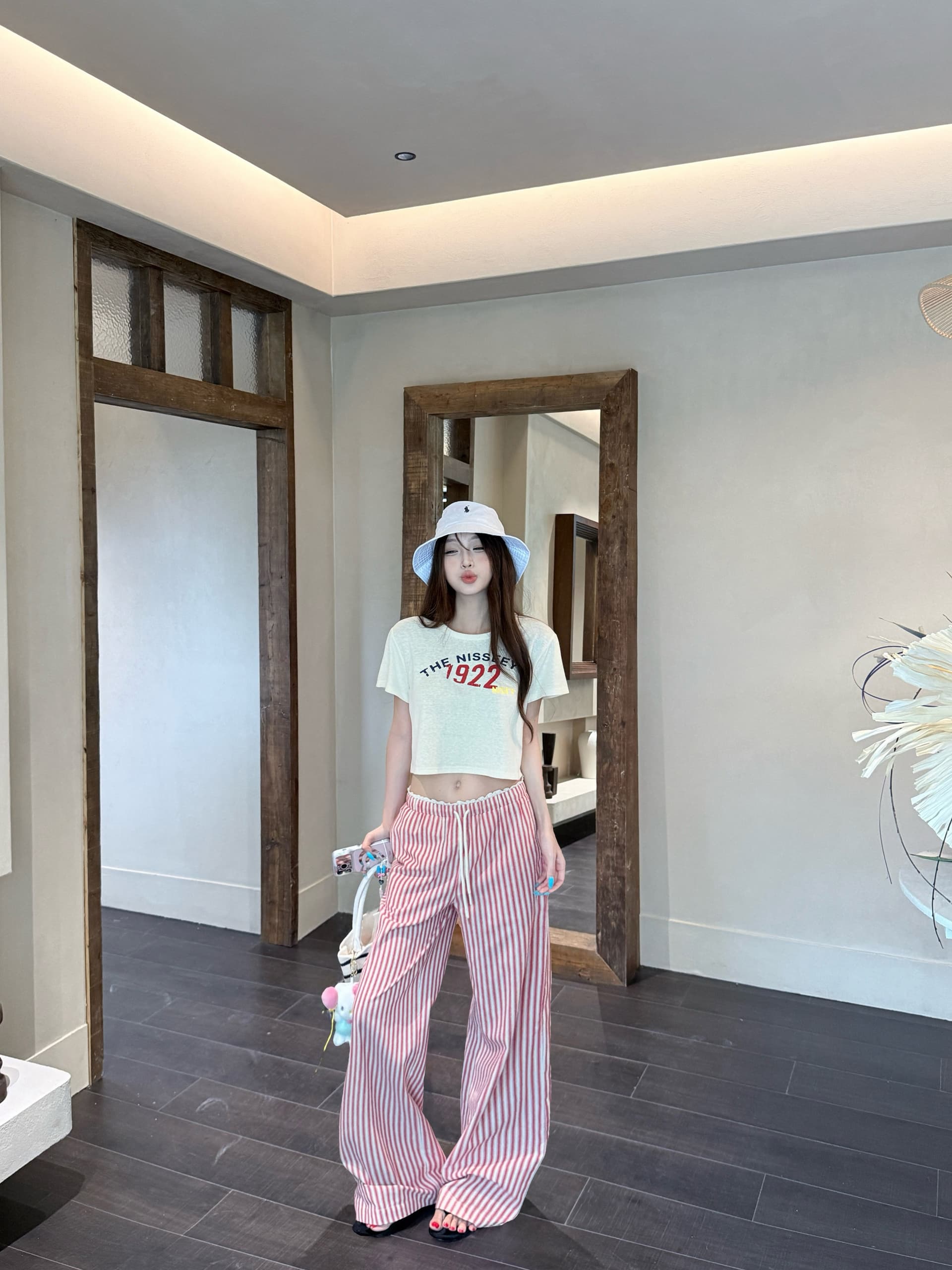 레트로 알파벳 프린트 반팔 티셔츠 여성 여름 캐주얼 바지 패션 세트 상세 이미지 7