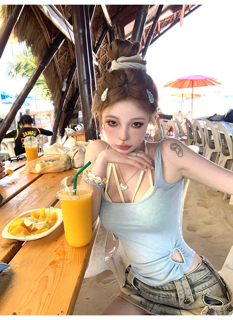 핫걸 순수한 욕망 섹시함 검정색 작은 슬링 여성 여름 디자인 센스 고유 한 스택 착용 투피스 세트 상세 이미지 78