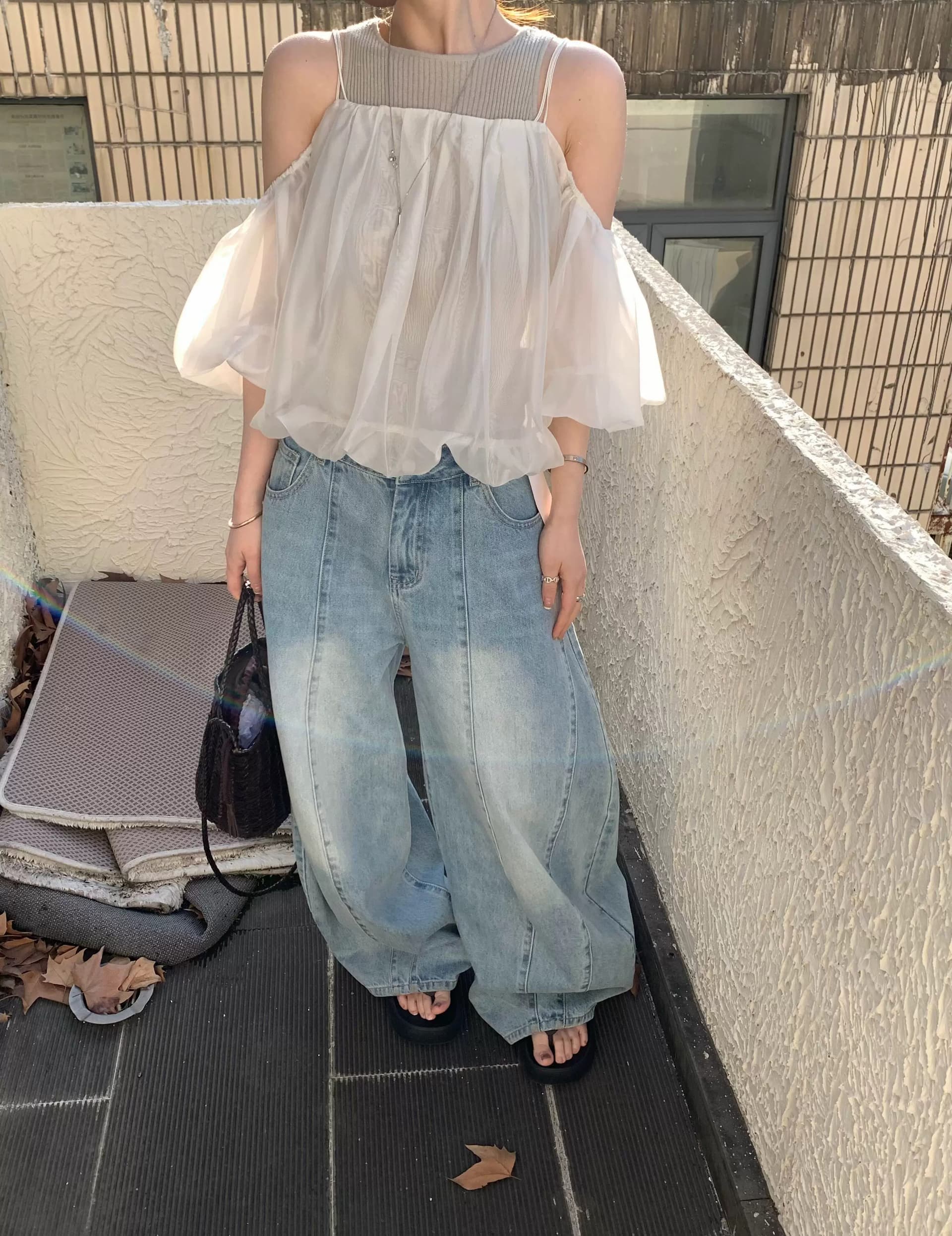 아메리칸 레트로 넓은 다리 청바지 여성 가을 새로운 하이웨이스트 슬림해 보이는 스트레이트 팬츠 도루 센스 바닥 청소 긴 바지