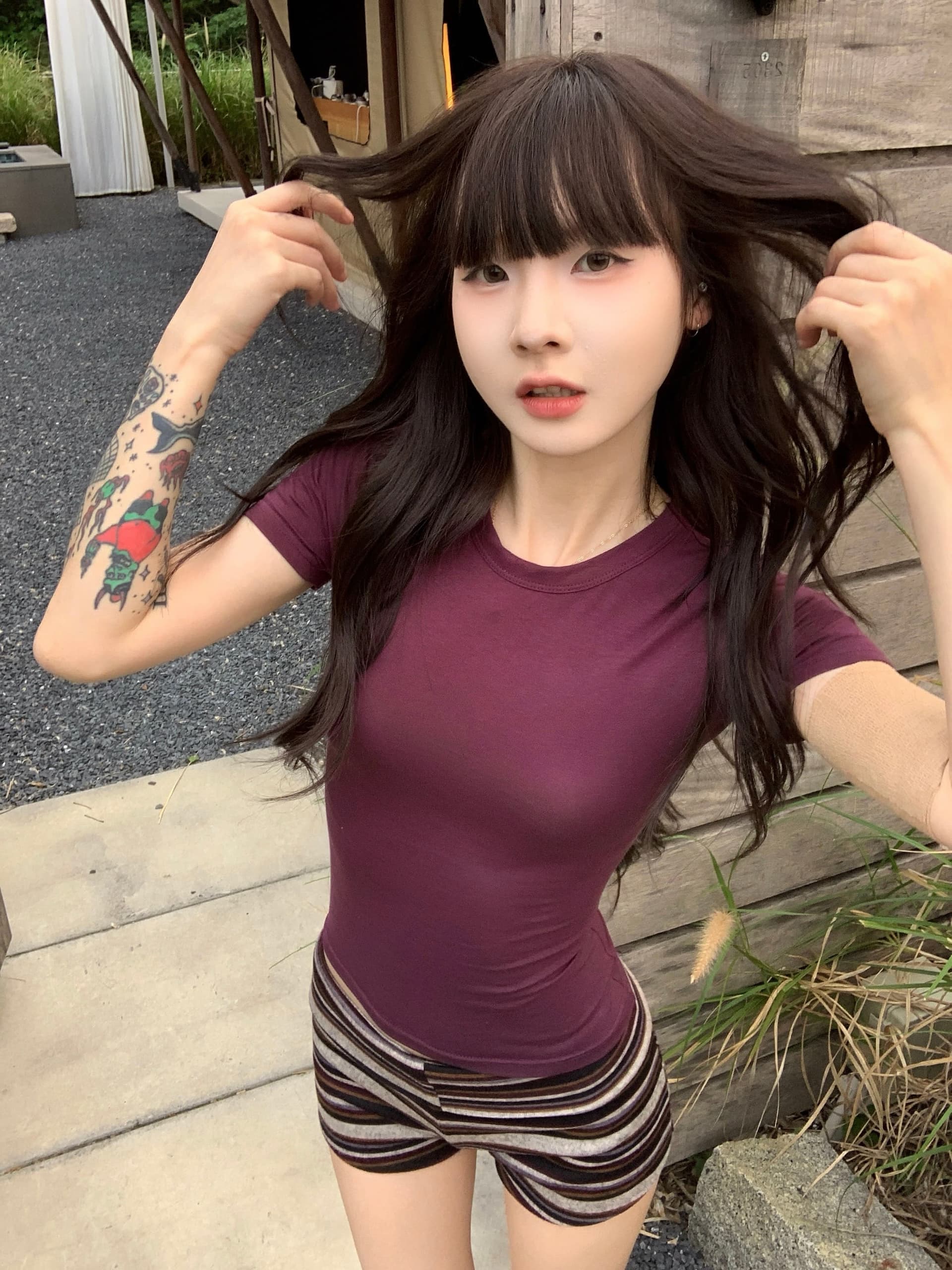 핫걸 순수한 욕망 반팔 티셔츠 여성 여름 몸매 가꾸기 맨위 상세 이미지 5