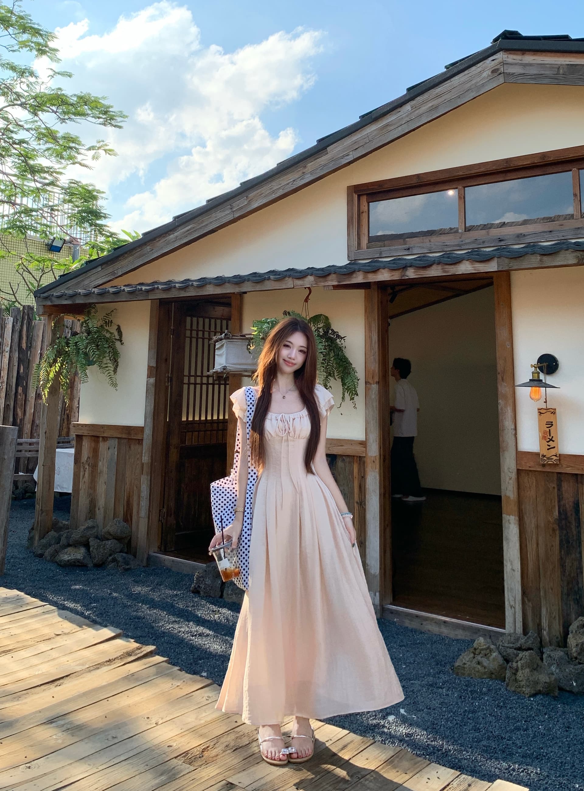 달콤한 스타일 반팔 여성 드레스 가을 허리 수축 슬림해 보이는 A라인 스커트 롱 스커트 상세 이미지 44