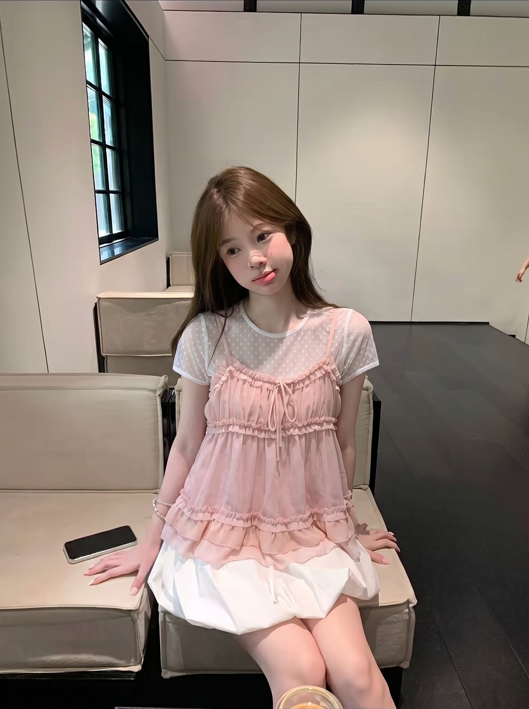 달콤함 세트 여성 레이스 반팔 티셔츠 가을 스택 착용 조끼 슬립 투피스 세트 이미지 3