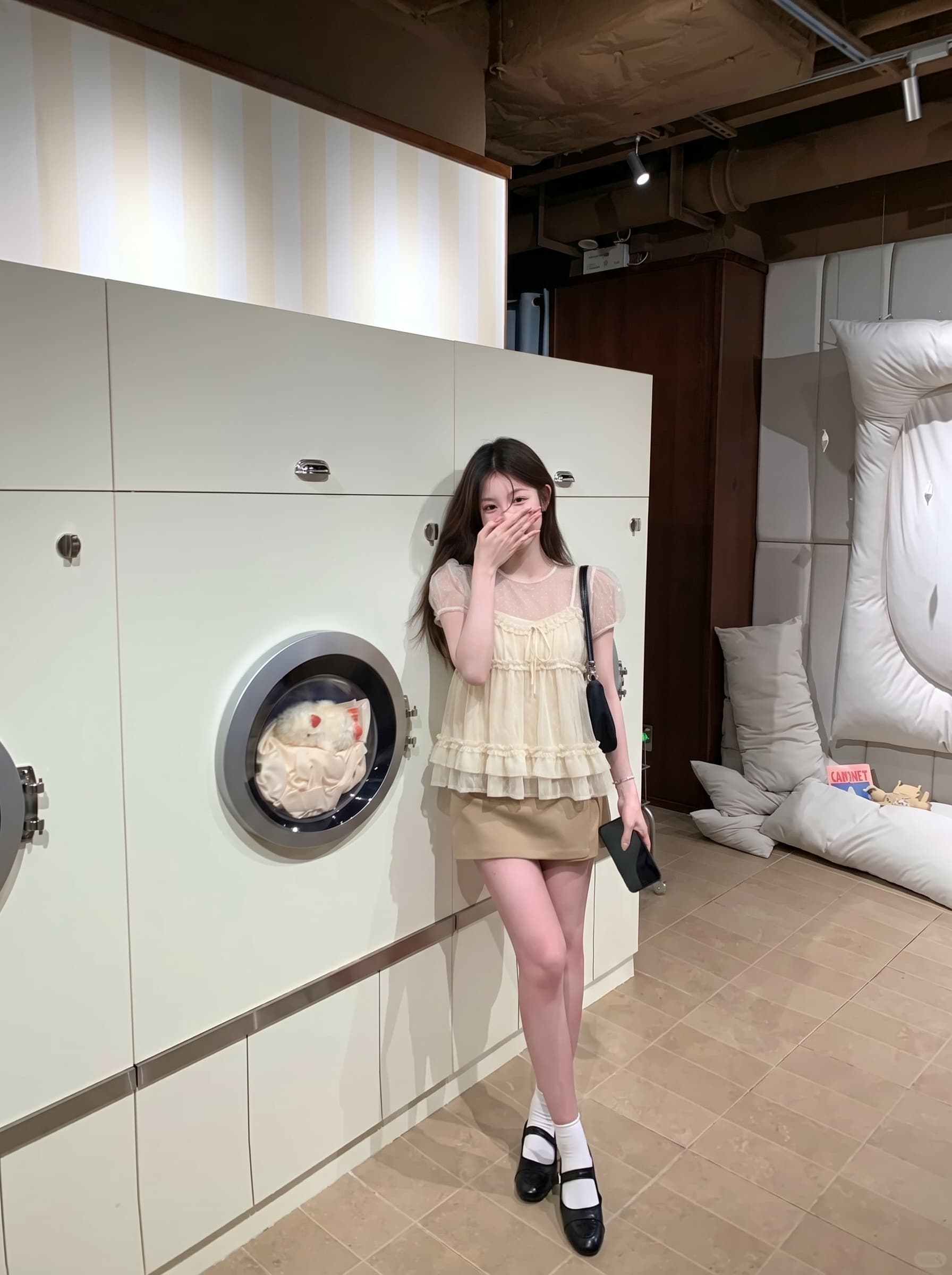달콤함 세트 여성 레이스 반팔 티셔츠 가을 스택 착용 조끼 슬립 투피스 세트 상세 이미지 19