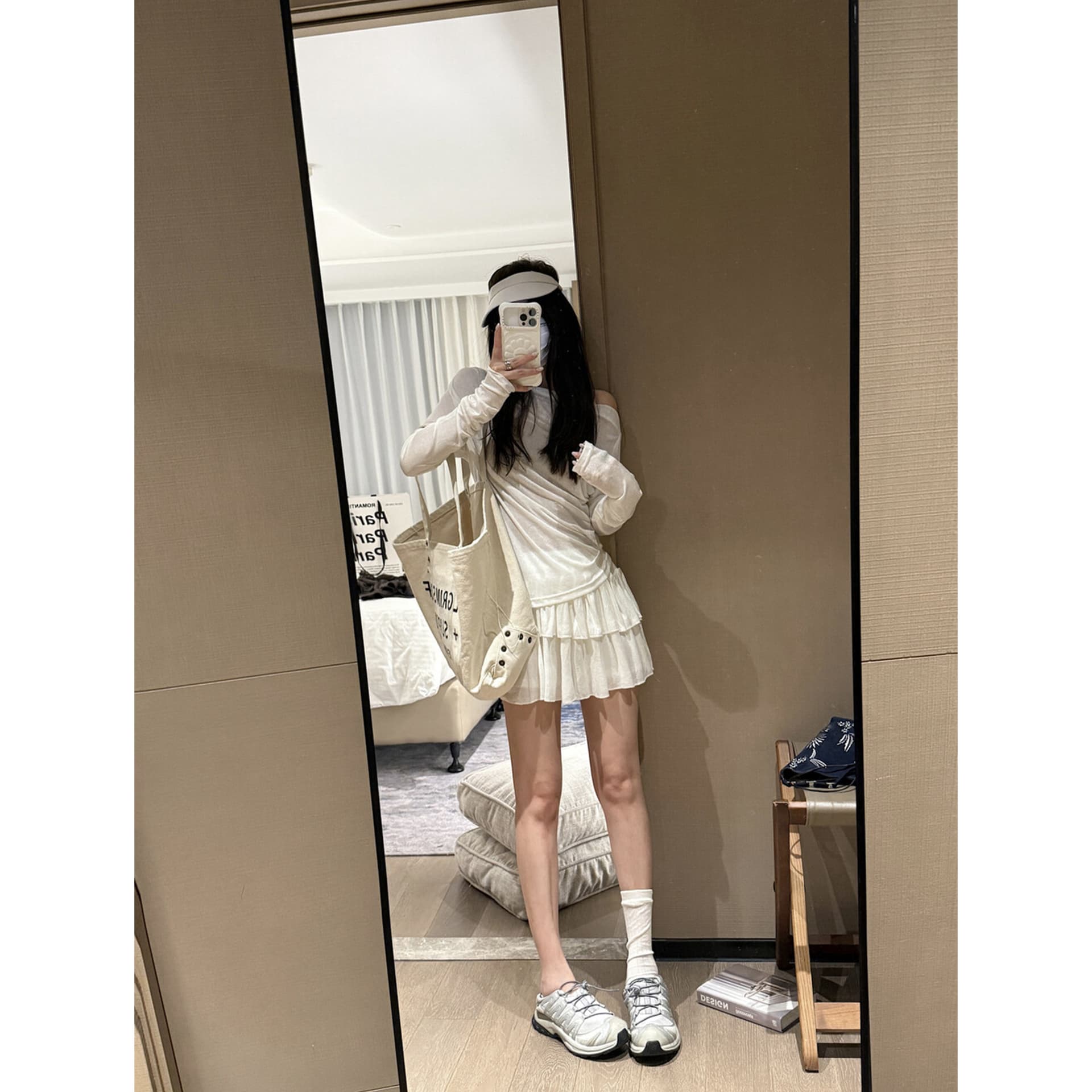 미니멀리즘 긴팔 티셔츠 여성 가을 새로운 반신 스커트 캐주얼 세트 이미지 2