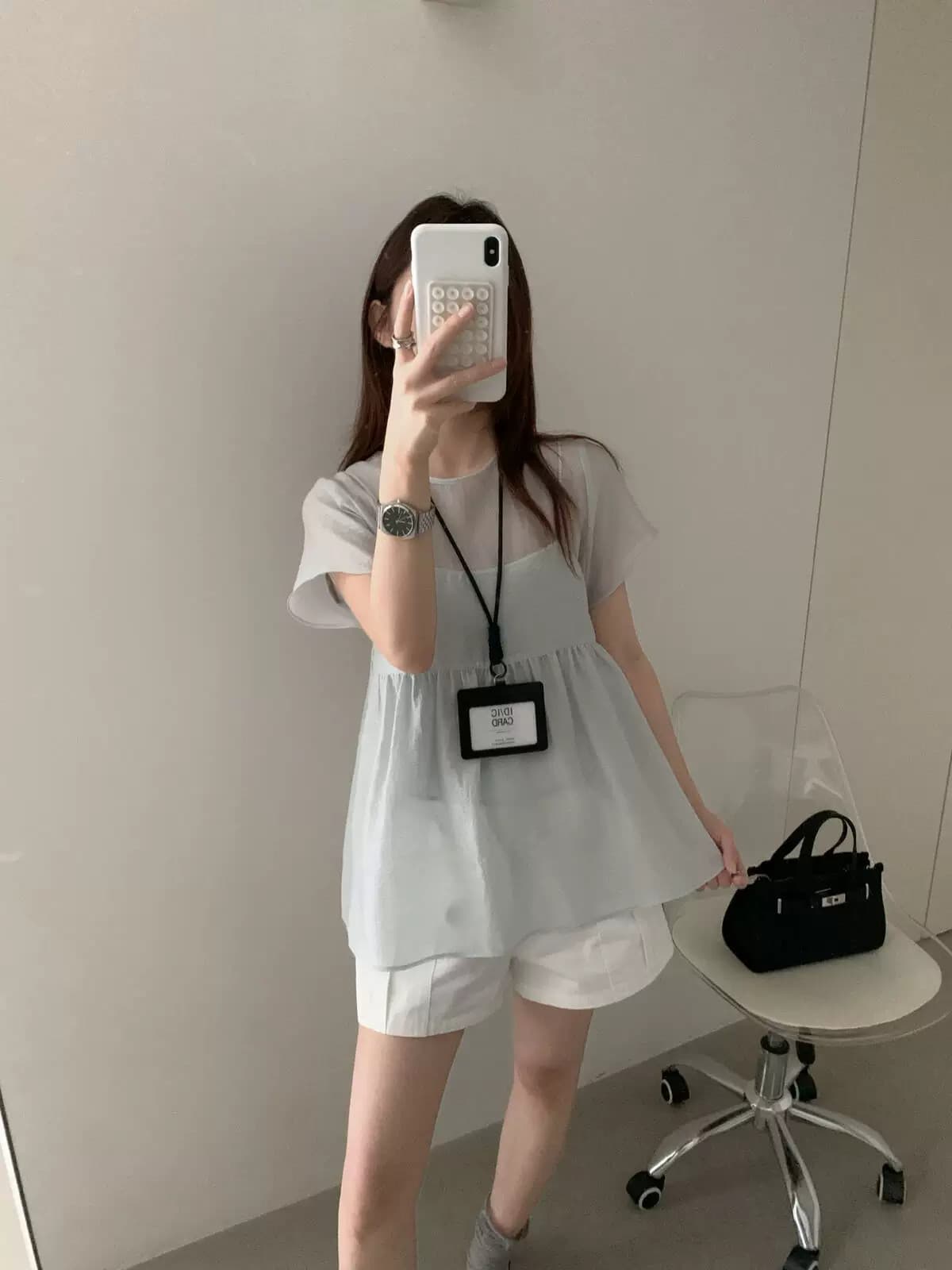 미니멀리즘 라운드 넥 얇은 스타일 쉬폰 여성 셔츠 가을 인사이드 가져 가라. 조끼 슬립 투피스 세트 상세 이미지 7