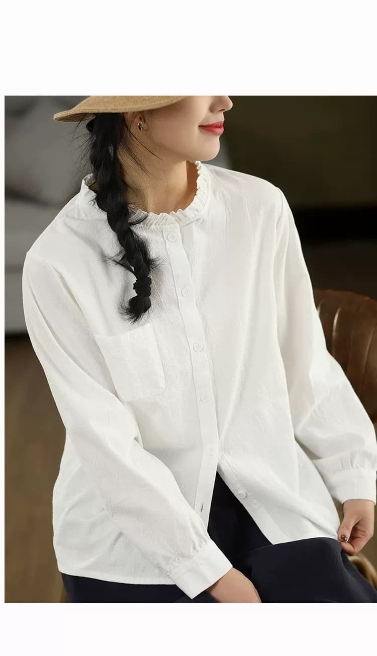 레트로 곰팡이 고리 긴팔 여성 셔츠 봄 가을 2026 년 새로운 다용도 셔츠 캐주얼 슬림해 보이는 순면 맨위 상세 이미지 9