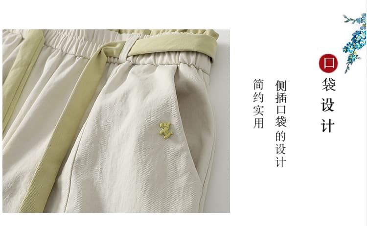 실사 한국 스타일 운동 캐주얼 모통이 칼 바지 배색 허리밴드 느긋한 다용도 넓은 다리 워크웨어 9부 바지 상세 이미지 4
