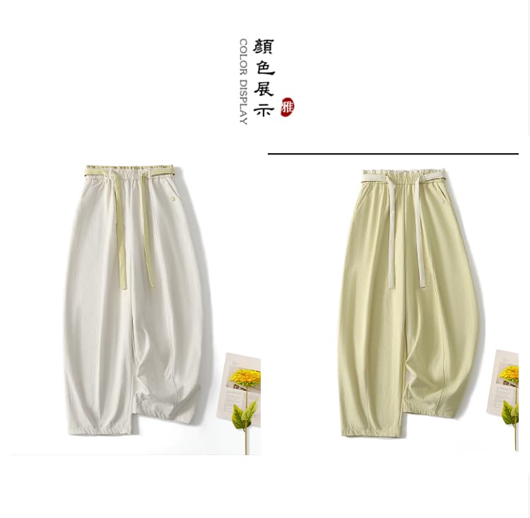실사 한국 스타일 운동 캐주얼 모통이 칼 바지 배색 허리밴드 느긋한 다용도 넓은 다리 워크웨어 9부 바지 상세 이미지 8