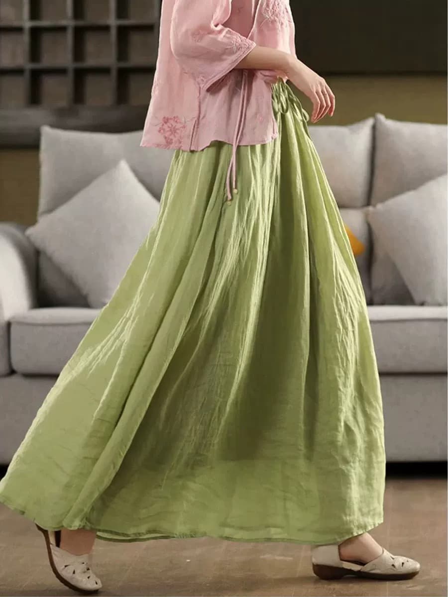 100 라미 가벼움 통기성 허리밴드 레이스업 반신 스커트 여성 문예 바람 다용도 요정 우아한 이중층 A라인 스커트 이미지 3