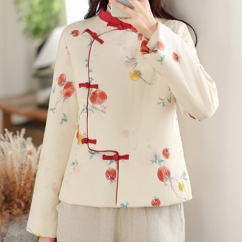 실사 새로운 중식 오리지널 가을 겨울 문예 면 조끼 국풍 프린트 품격 면 의류 비스듬한 襟 단추 여성 의류 이미지 4