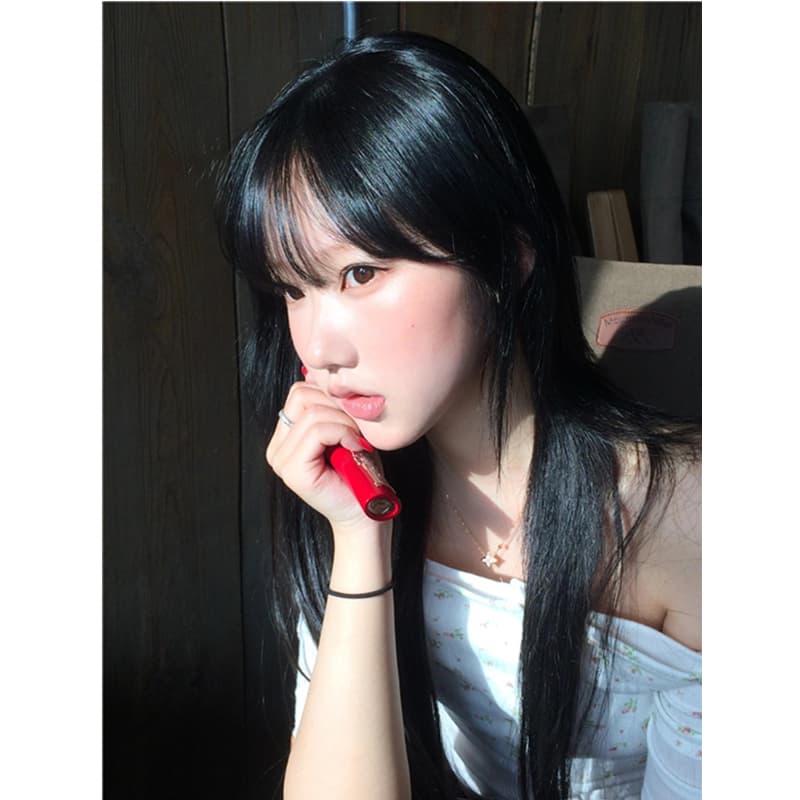 라이 경기 서울 오프숄더 페이크 레이어드 패치워크 배색 고급 센스 중간 소매 맨위 몸매 가꾸기 티셔츠 이미지 5