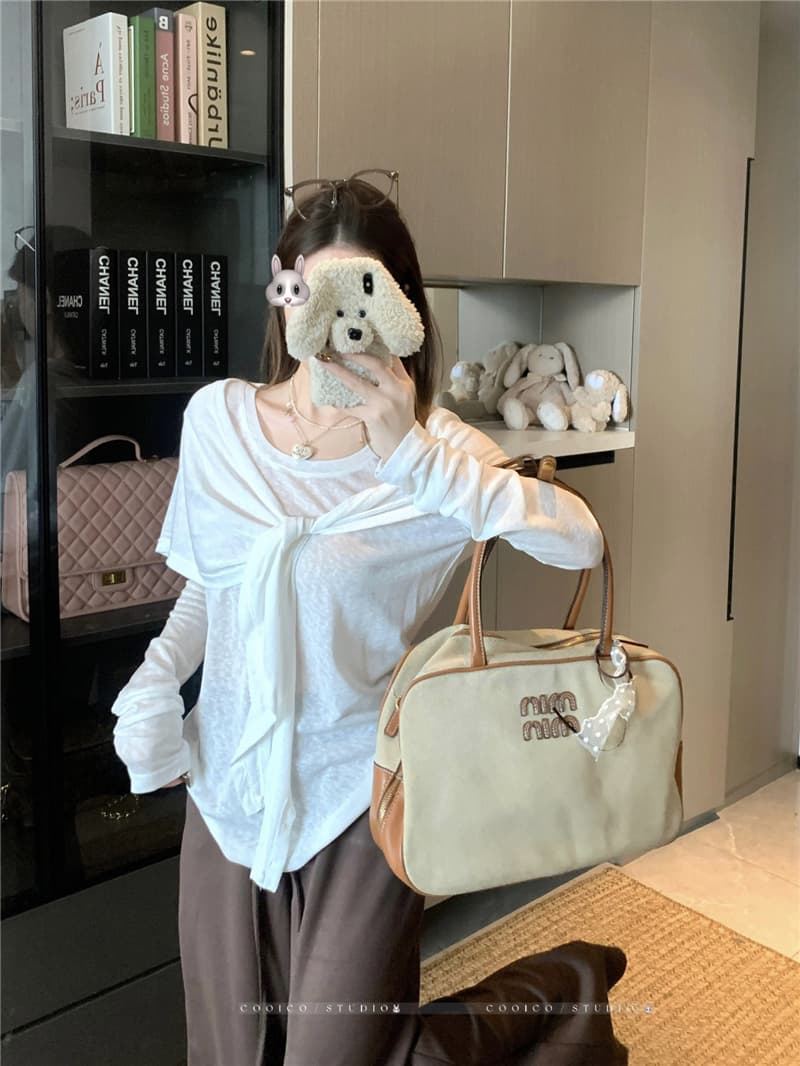 실사 정가 실용적인 무료 착용 한 부서 느긋한 품격 긴팔 티셔츠 단색 숄 맨위 투피스 세트 상세 이미지 2