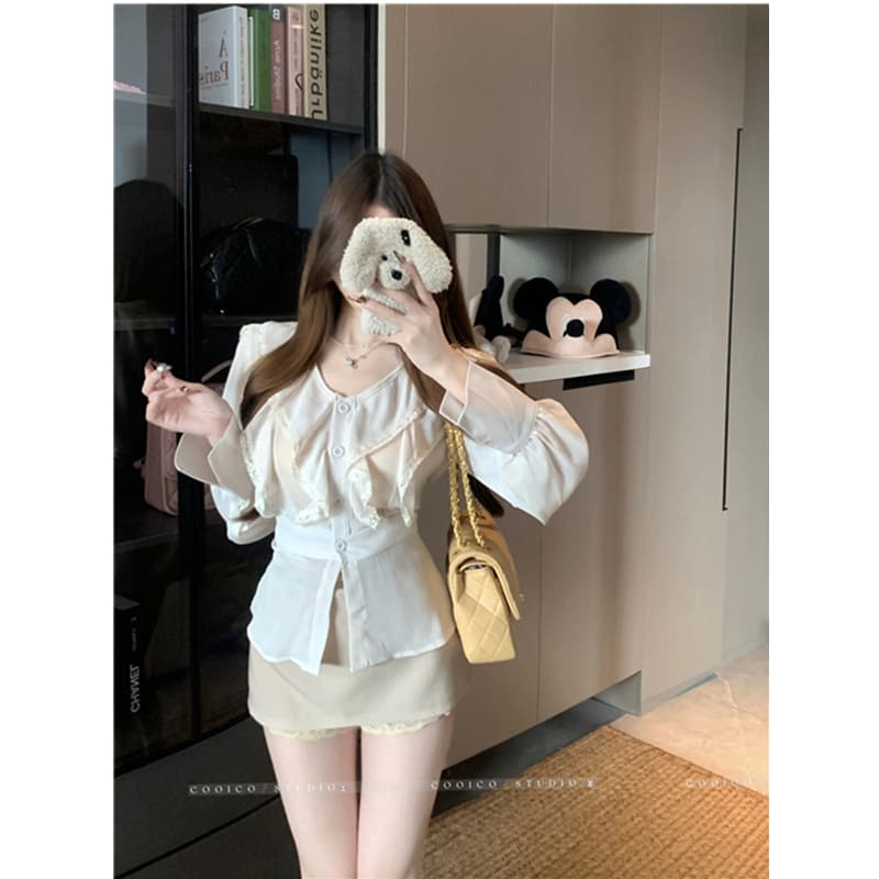 실사 정가 슬립 워킹 이상한 나라 작은 대중 디자인 센스 여성 패션 세트 품격 레트로 스타일 순수한 욕망 핫걸 바람 이미지 5