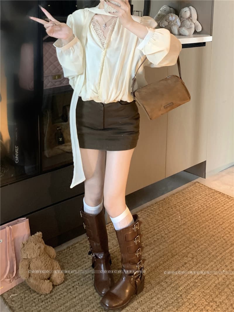 실사 정가 비싼 럭셔리 여성 주님 V넥 꽃밭 쉬폰 리본 셔츠 작은 셔츠 움직일 수 없다 눈 위로 긴팔 셔츠 이미지 4