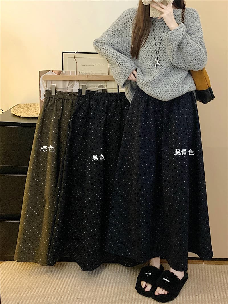 실사 정가 도트 무늬 다용도 가을 겨울 표지 넓적 다리 슬림해 보이는 느긋한 중간 길이 반신 스커트 허리밴드 한 마디 우산 치마 상세 이미지 2