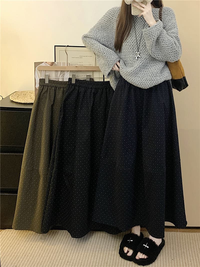 실사 정가 도트 무늬 다용도 가을 겨울 표지 넓적 다리 슬림해 보이는 느긋한 중간 길이 반신 스커트 허리밴드 한 마디 우산 치마 상세 이미지 22