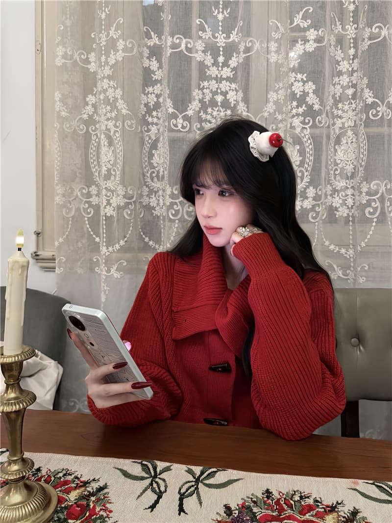 신년 로브 빨간색 니트 세트 드레스 아이들 가을 겨울철 2026 새로운 자이언트 잘 생긴 품격 착용 가져 가라. 전체 집합 이미지 4