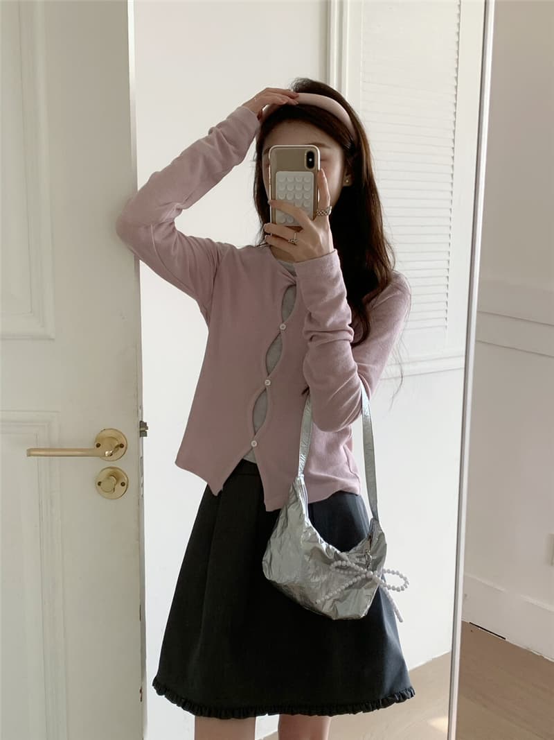 26 년 이른 봄 한 부서 레트로 다용도 슈퍼 슬림해 보이는 조롱박 문 襟 패치워크 색상 페이크 레이어드 긴팔 티셔츠 상세 이미지 8