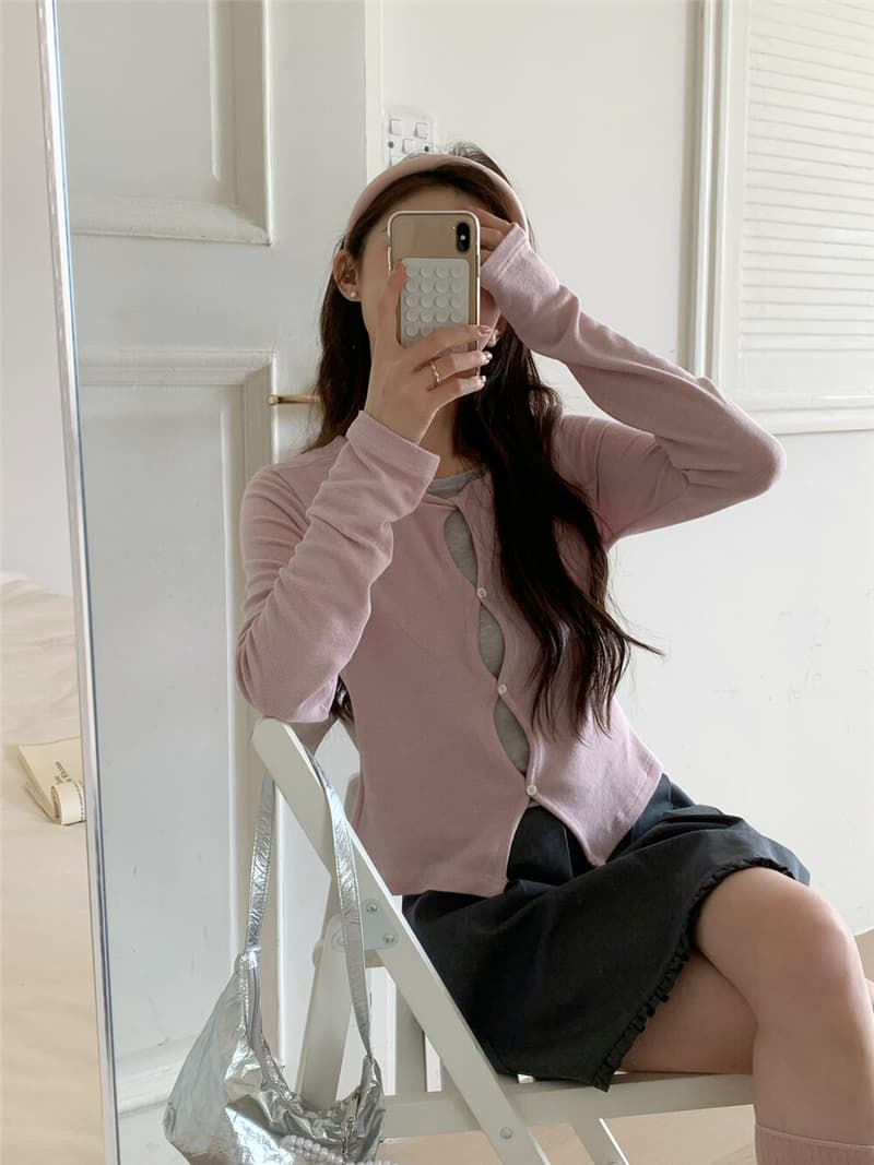 26 년 이른 봄 한 부서 레트로 다용도 슈퍼 슬림해 보이는 조롱박 문 襟 패치워크 색상 페이크 레이어드 긴팔 티셔츠 상세 이미지 11