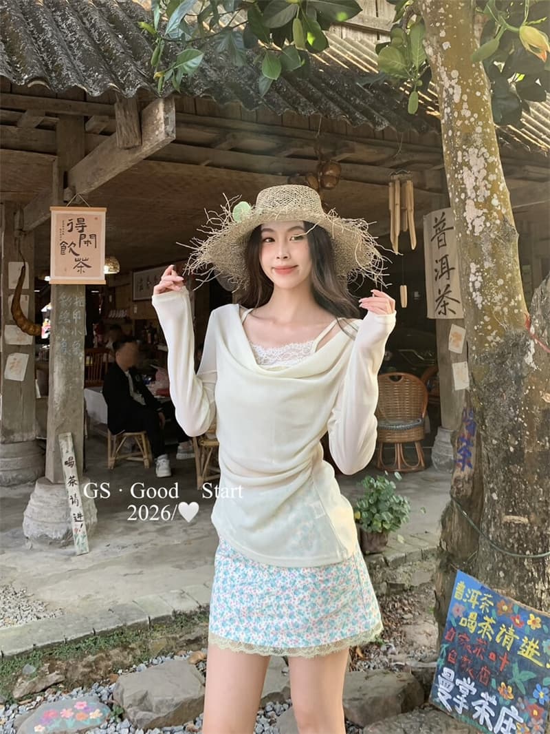 가을의 날 팔레트 이른 가을 맞춤 홀치기 염색 색상 프랑스식 품격 느긋한 바람 흔들다 칼라 페이크 레이어드 긴팔 작은 셔츠 상세 이미지 8