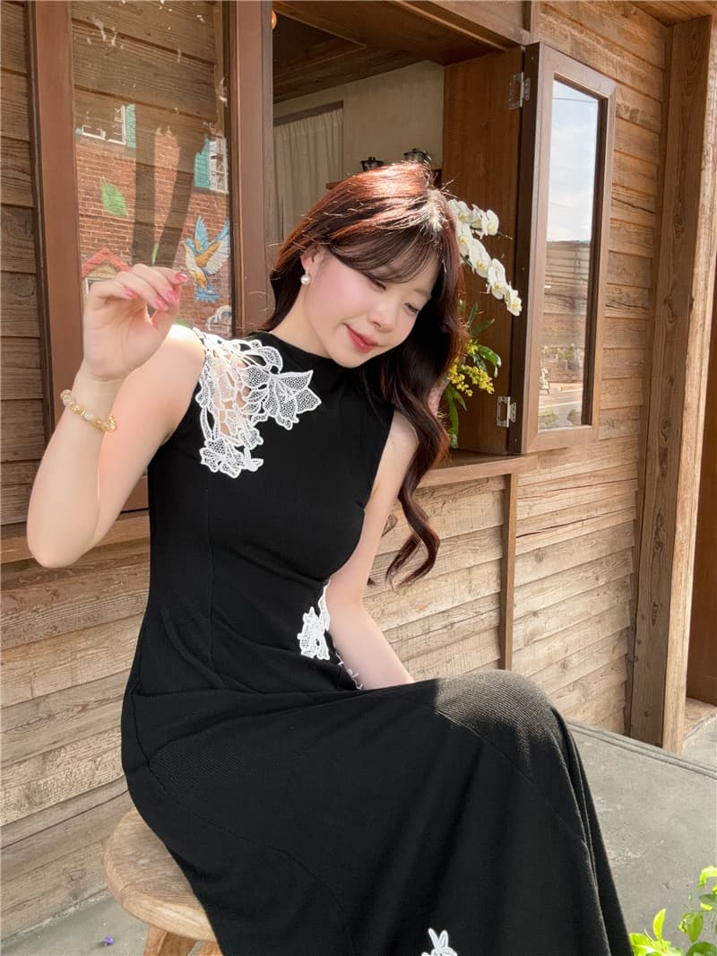 실사 정가 잉크 켜기 서리 꽃 프랑스식 품격 슬림해 보이는 분위기 센스 홀로우 아웃 꽃 패치워크 새로운 중식 드레스 상세 이미지 13