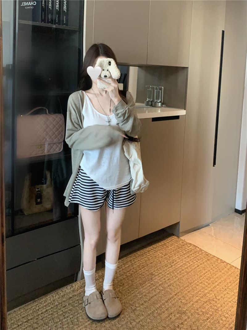 실사 정가 자외선 차단 오픈 가디건 여름 외부 가져 가라. 블라우스 긴팔 에어컨 셔츠 캐미솔 스트라이프 반바지 상세 이미지 5