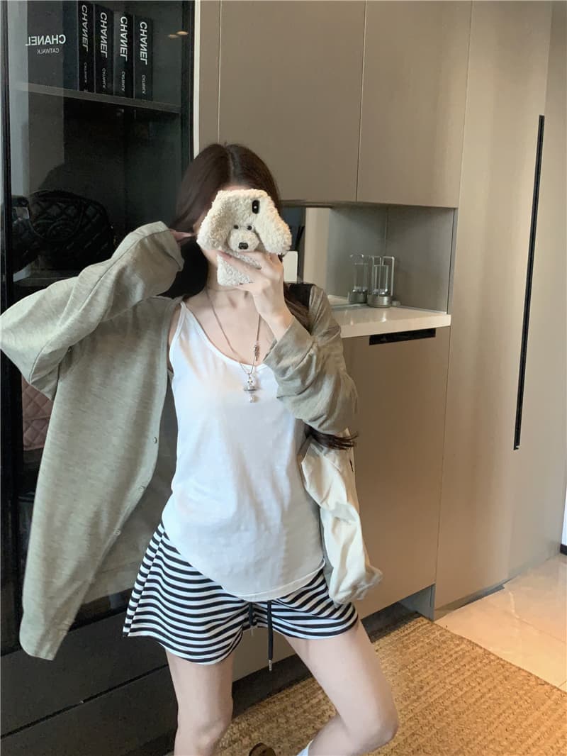 실사 정가 자외선 차단 오픈 가디건 여름 외부 가져 가라. 블라우스 긴팔 에어컨 셔츠 캐미솔 스트라이프 반바지 상세 이미지 7