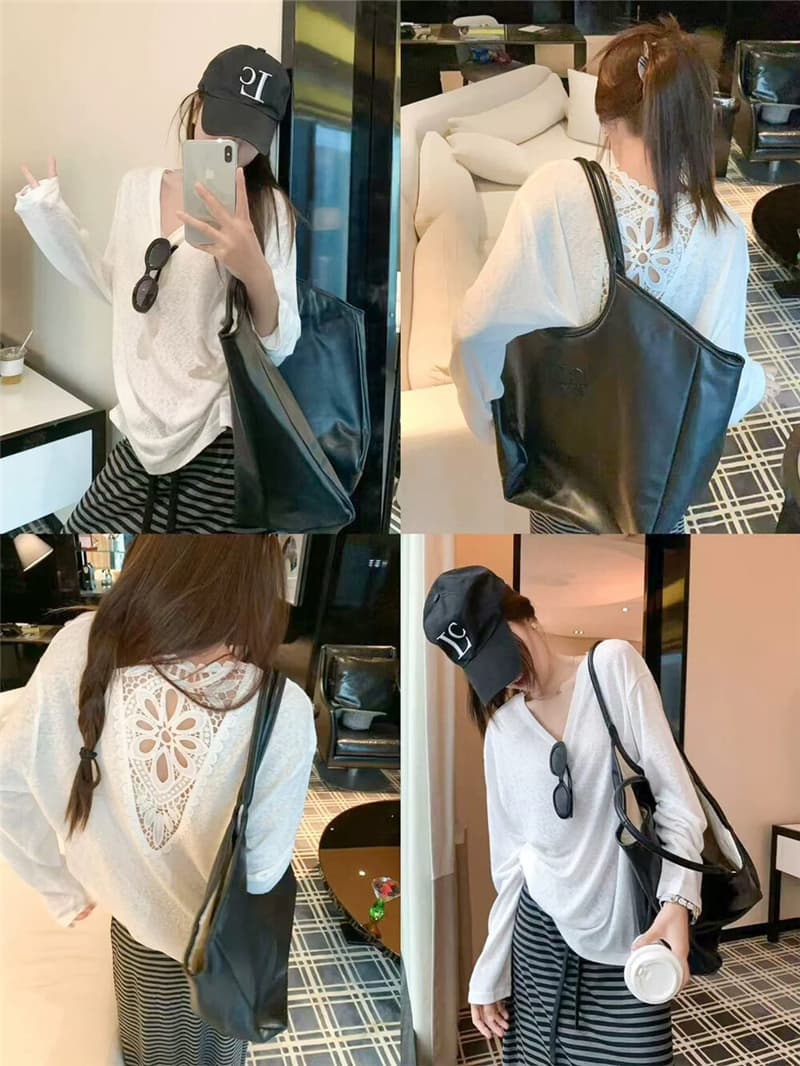 한 부서 뒤로 홀로우 아웃 루즈핏 자외선 차단 블라우스 긴팔 티셔츠 슬림해 보이는 느긋한 센스 스트라이프 롱 스커트 투피스 세트 세트 이미지 2