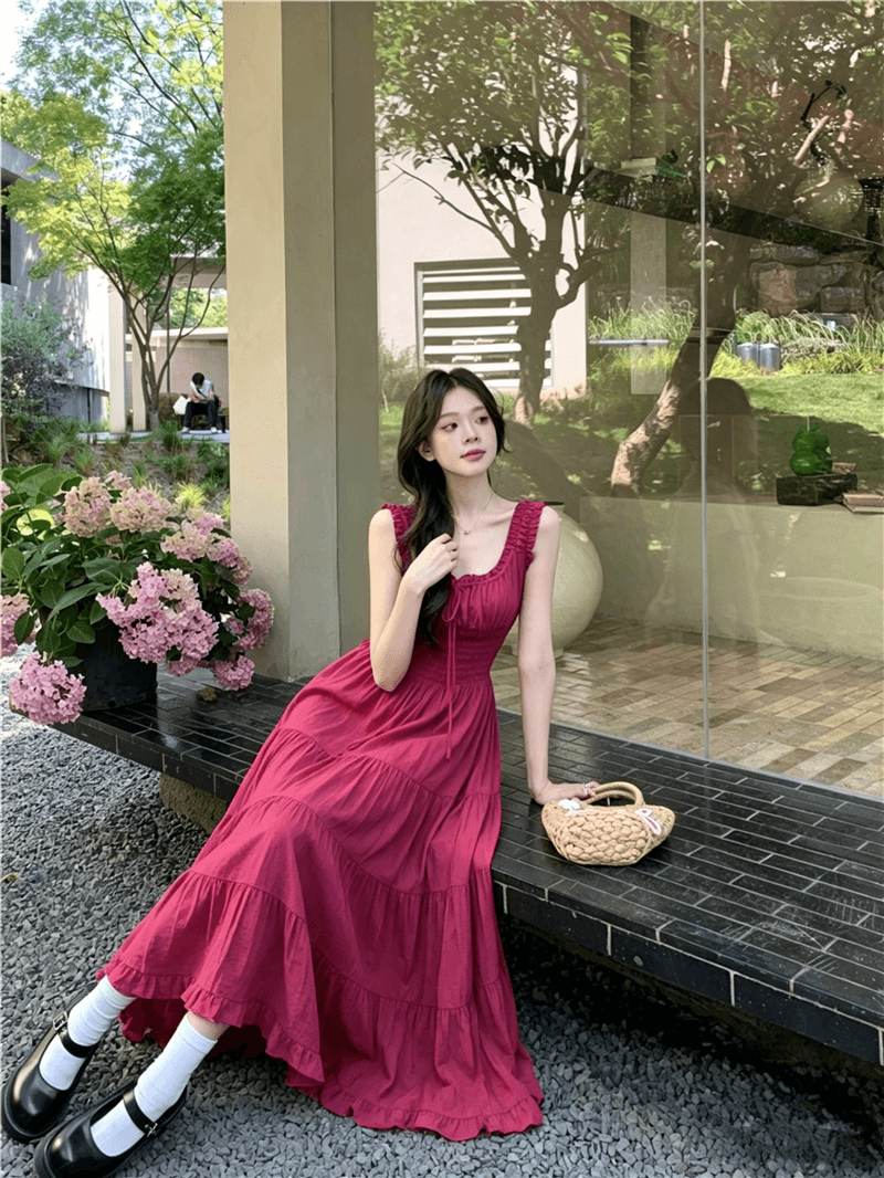실사 정가 플러그 Na 꽃 집 해변가 착용 가져 가라. 꼬집기 허리 슬립 여성 드레스 여름 원피스 치마 아름다운 슬림해 보이는 이미지 4