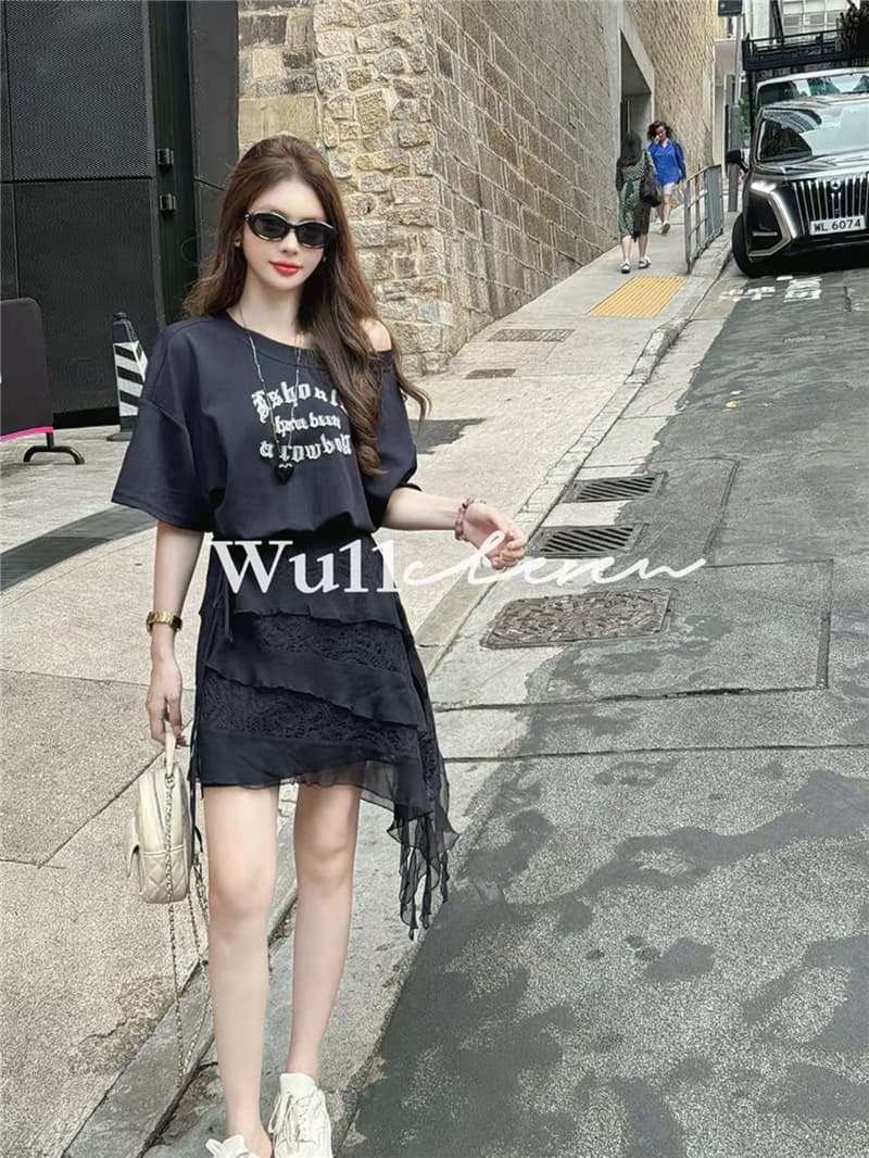 라이 경기 서울 느긋한 바람 한푸 비스듬한 어깨 드레스 랩스커트팬츠 패션 투피스 세트 상세 이미지 4
