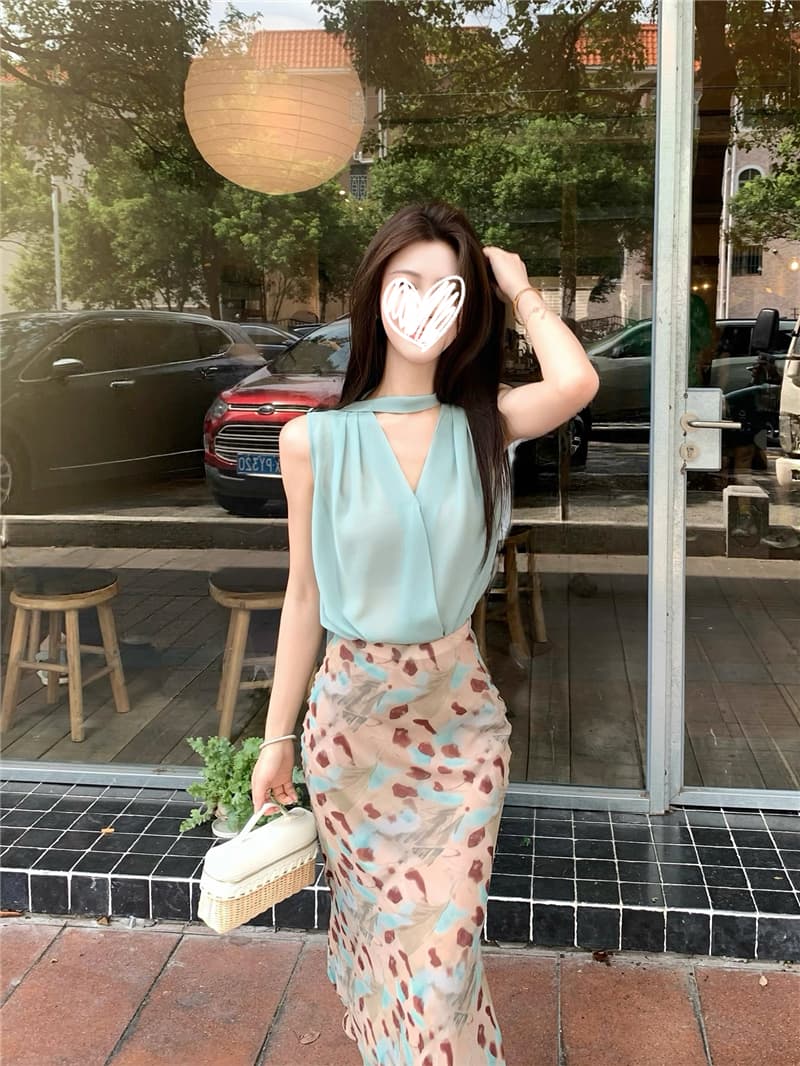 임신 한 비 연애 편지 박하 행침 목 민소매 맨위 헤일로 염색 반신 스커트 부드러운 품격 세트 투피스 세트