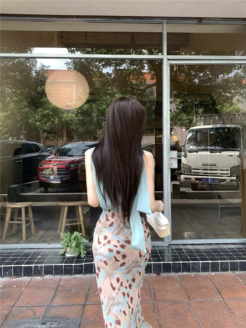 임신 한 비 연애 편지 박하 행침 목 민소매 맨위 헤일로 염색 반신 스커트 부드러운 품격 세트 투피스 세트 상세 이미지 10