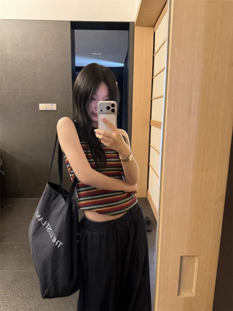여름 켜기 새로운 슈퍼 화재 배색 스트라이프 슬립 니트 조끼 한 부서 레트로 스트라이프 몸매 가꾸기 슬림해 보이는 다용도 조끼 상세 이미지 6