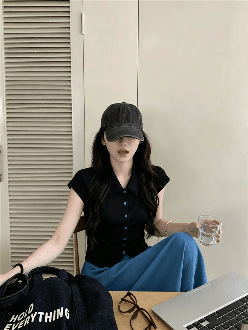 실사 정가 여름 새로운 부드러운 달콤한 스타일 맨위 POLO 칼라 오픈 가디건 다용도 슬림해 보이는 롱 스커트 세트 상세 이미지 9