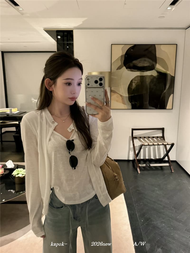가을 켜기 새로운 한 부서 디자인 센스 페이크 레이어드 자외선 차단 작은 셔츠 다용도 맨위 이미지 3
