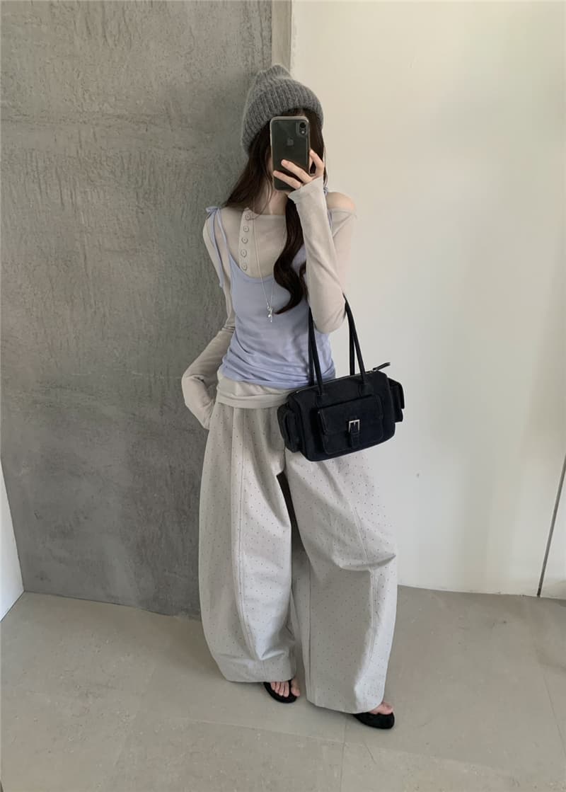 가을 켜기 새로운 한 부서 배색 레이스업 캐미솔 긴팔 부드러운 슬림해 보이는 표지 고기 단추 기본 셔츠 투피스 세트 상세 이미지 8