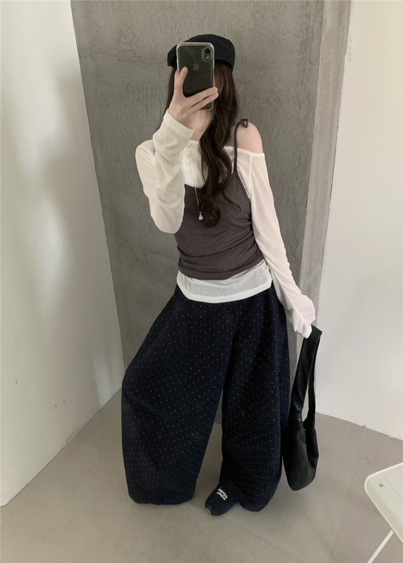 가을 켜기 새로운 한 부서 배색 레이스업 캐미솔 긴팔 부드러운 슬림해 보이는 표지 고기 단추 기본 셔츠 투피스 세트 상세 이미지 18